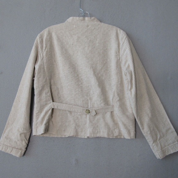 Poetry Hemp Stripe Beige Mandarin Collar Boxy Jacket Top - Picture 11 of 13